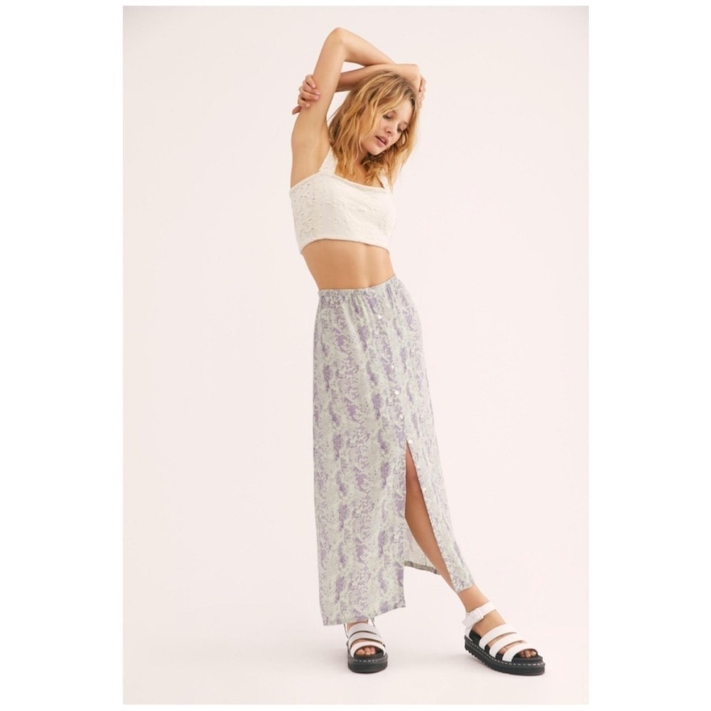 Free People Katie Button Front Reptile Print Midi Skirt Size Large